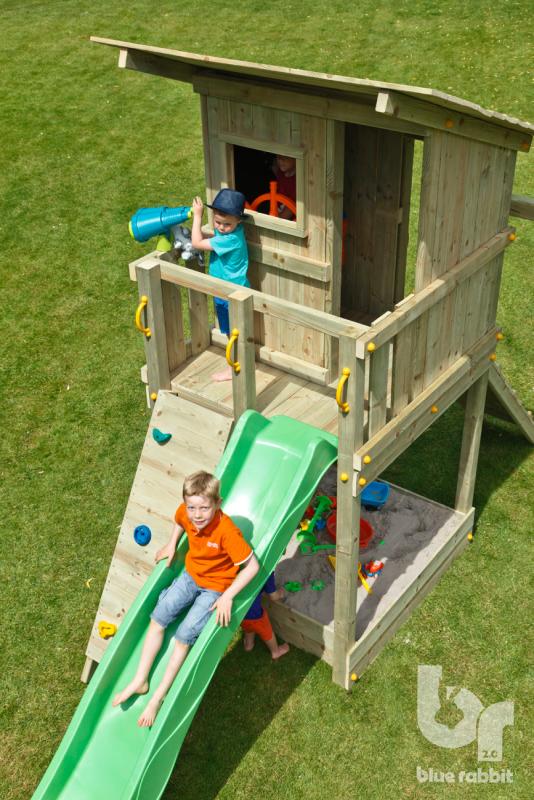 Blue Rabbit beach hut garden play tower/ climbing frame and swing module