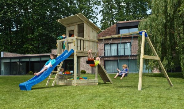 Blue Rabbit beach hut garden play tower/ climbing frame and swing module