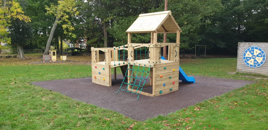 Croft climbing frame and bonded rubber bark in earth brown