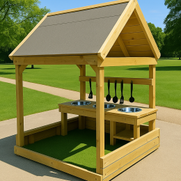 Mud Hut - artificial grass floor, seats and mud kitchen. With installation