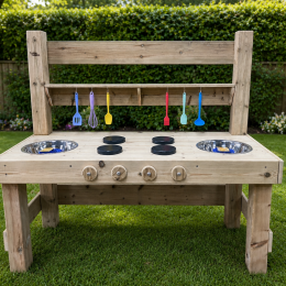 Active Wooden Mud kitchen with utensils