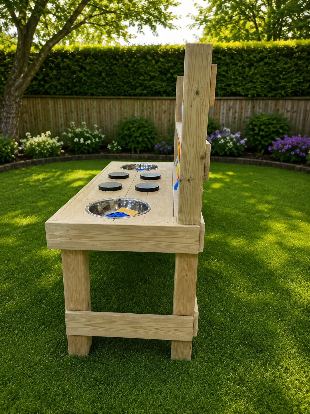 Active Wooden Mud kitchen with utensils - Image 4